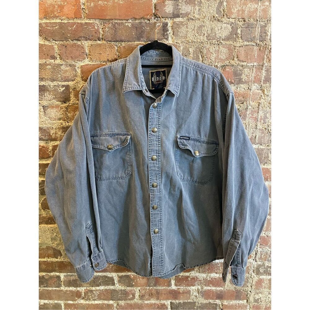 Biker Blues Harley~Davidson Motorcycles Blue/Gray Button-Snap Heavy Long Sleeve